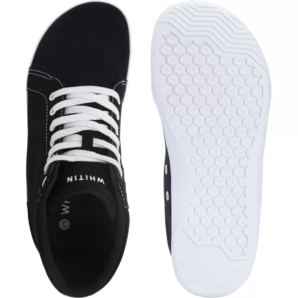 WHITIN Mens Wide Hitop Minimalist Barefoot Sneakers  Zero Drop Sole  Cushioned Ankle SupportW823  Black White  Hitop 