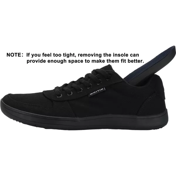 WHITIN Mens Wide Toe Box Barefoot Shoes  Canvas Minimalist Sneakers  Zero Drop SoleW882  All Black