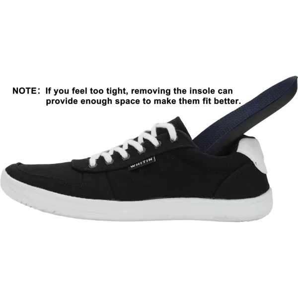 WHITIN Mens Wide Toe Box Barefoot Shoes  Canvas Minimalist Sneakers  Zero Drop SoleW882  Black White