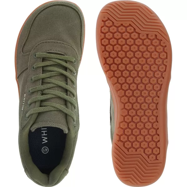 WHITIN Mens Wide Toe Box Barefoot Shoes  Canvas Minimalist Sneakers  Zero Drop SoleW882  Green Gum