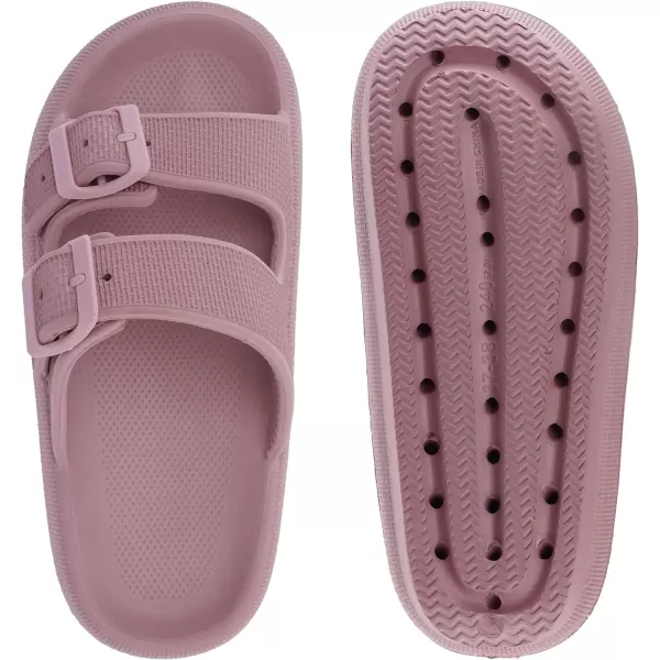 WHITIN Slides for Women Men Double Buckle Adjustable Thick Sole Pillow Slippers Bathroom SandalsBlush