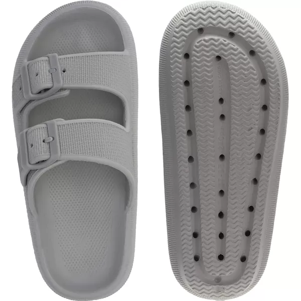 WHITIN Slides for Women Men Double Buckle Adjustable Thick Sole Pillow Slippers Bathroom SandalsGrey