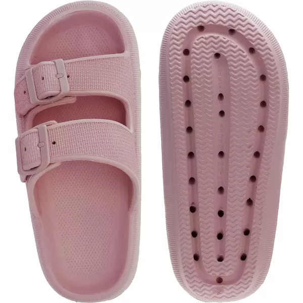 WHITIN Slides for Women Men Double Buckle Adjustable Thick Sole Pillow Slippers Bathroom SandalsPink