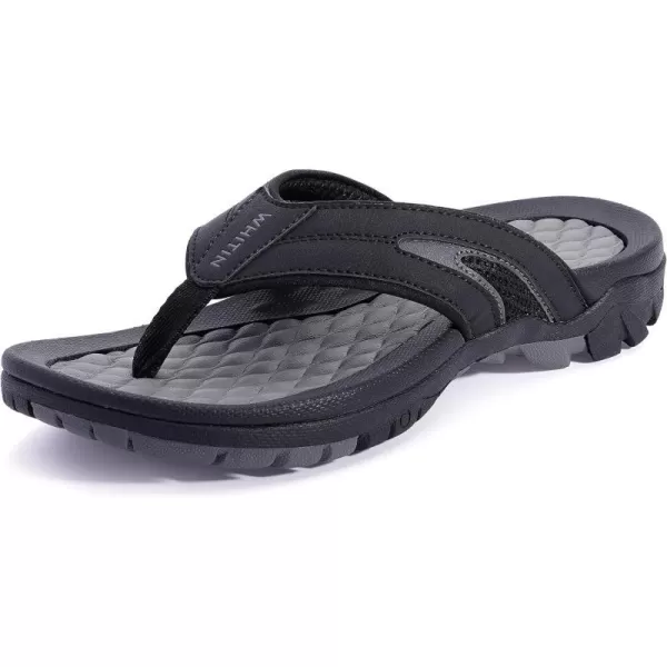 WHITIN Mens Flip Flops  Outdoor Thong Sandals  Arch Support  Slip ResistantMesh Black