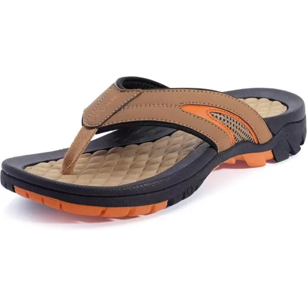 WHITIN Mens Flip Flops  Outdoor Thong Sandals  Arch Support  Slip ResistantMesh Brown