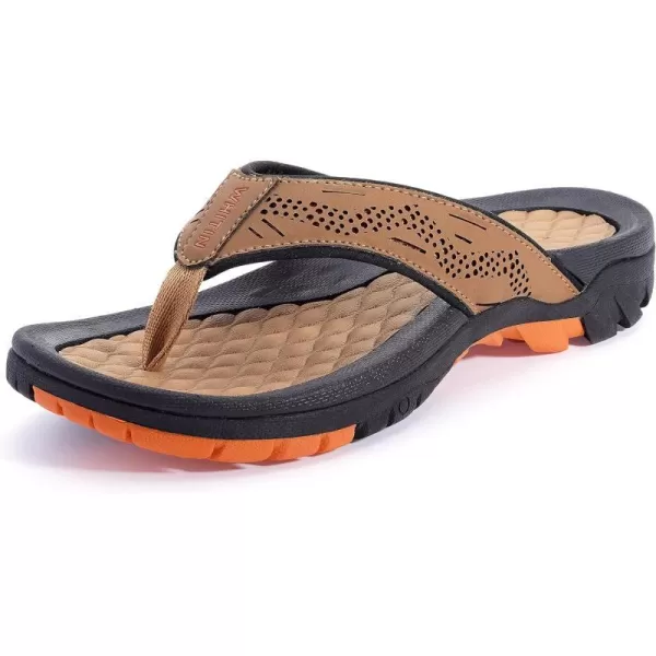 WHITIN Mens Flip Flops  Outdoor Thong Sandals  Arch Support  Slip ResistantOrange Brown