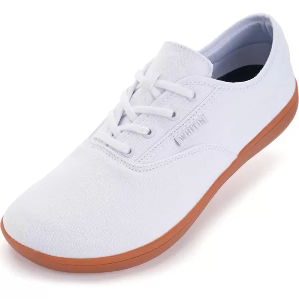 WHITIN Mens Wide Canvas Barefoot Sneakers  Zero Drop Sole  Minimalist FootwearW87  White Gum