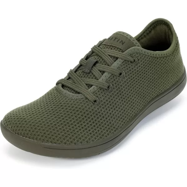 WHITIN Mens Wide Casual Barefoot Sneakers  Zero Drop Sole  Minimalist StyleW88  Olive Green