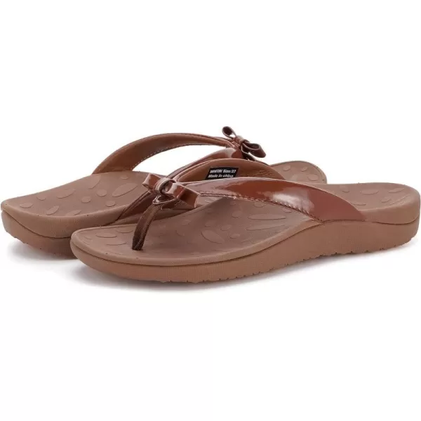 WHITIN Womens Flip Flops Thong Sandals  Orthotic Arch Support  Soft Toe Post  Deep Heel CupBowknot Brown