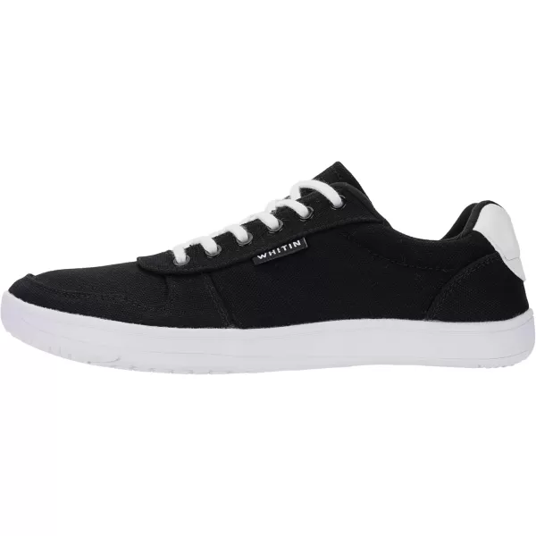 imageWHITIN Mens Wide Barefoot Shoes  Canvas Minimalist Sneakers  Zero Drop SoleW882  Black White Canvas Upper