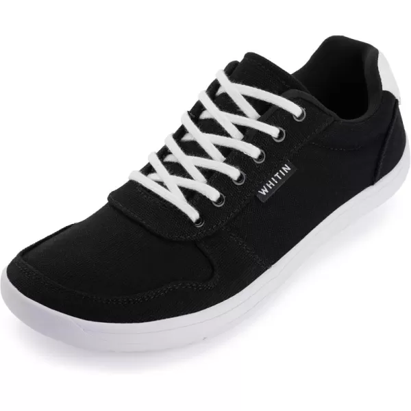 imageWHITIN Mens Wide Barefoot Shoes  Canvas Minimalist Sneakers  Zero Drop SoleW882  Black White Canvas Upper