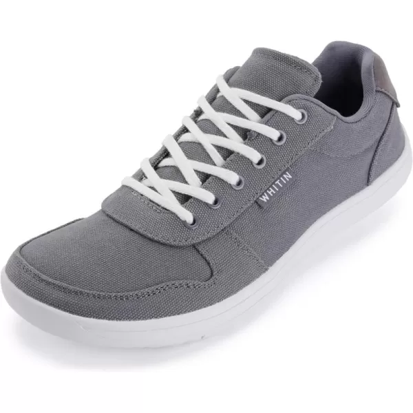 imageWHITIN Mens Wide Barefoot Shoes  Canvas Minimalist Sneakers  Zero Drop SoleW882  Grey White Canvas Upper