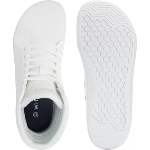 imageWHITIN Mens Wide Hitop Minimalist Barefoot Sneakers  Zero Drop Sole  Cushioned Ankle SupportAll White