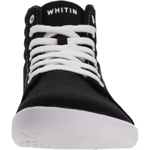 imageWHITIN Mens Wide Hitop Minimalist Barefoot Sneakers  Zero Drop Sole  Cushioned Ankle SupportBlack White