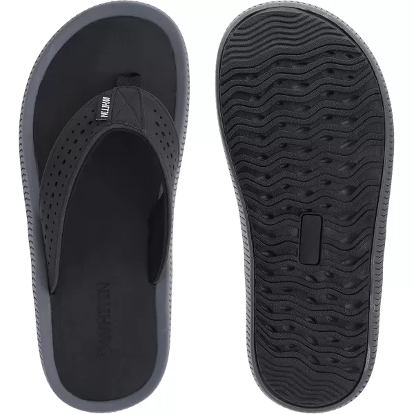 imageWHITIN Mens Wide Toe Flip Flops Width Thong Sandals with Arch Support Size 11 Waterproof Sandles Male Indoor Summer Walking Comfortable Black 45