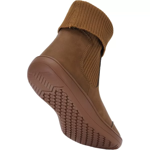 imageWHITIN Womens Wide Barefoot Ankle Boots  Minimalist Chelsea Styles  Zero Drop  Stacked Socklike CuffsW821  Light Brown