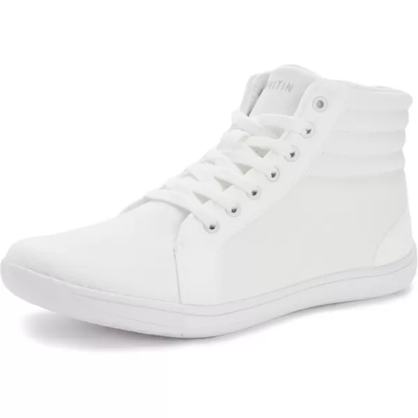 imageWHITIN Mens Wide Hitop Minimalist Barefoot Sneakers  Zero Drop Sole  Cushioned Ankle SupportAll White