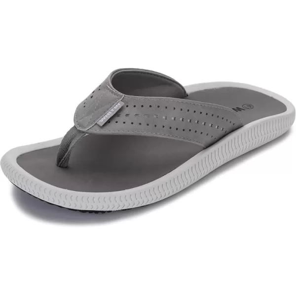 imageWHITIN Mens Wide Toe Flip Flops Width Thong Sandals with Arch Support Size 13 Slip Resistant Sandles Male Beach Waterproof Sandalias Light Grey 47