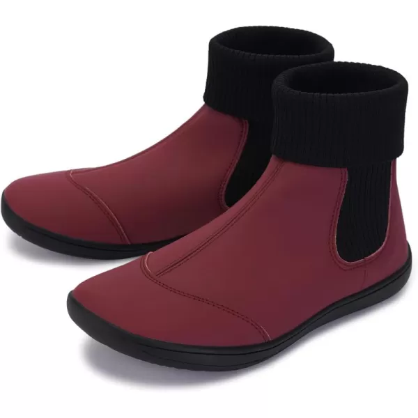 imageWHITIN Womens Wide Barefoot Ankle Boots  Minimalist Chelsea Styles  Zero Drop  Stacked Socklike CuffsW821  Burgundy