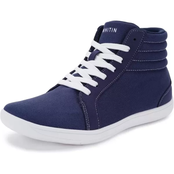 imageWHITIN Mens Wide High Top Minimalist Barefoot Shoes Casual Canvas Sneakers Zero Drop Sole Size 11 Boots Fitness Shoes Fashion Walking Blue 45