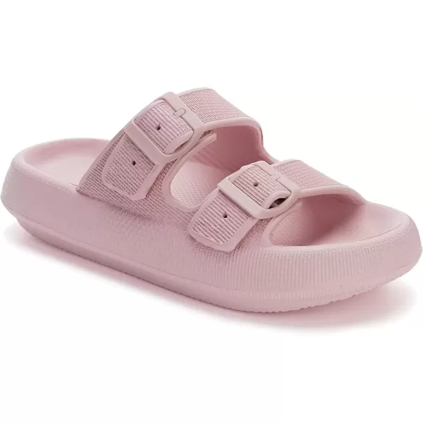 imageWHITIN Shower Slides Women Men Double Buckle Cushion Pillow Slippers Platform Soft House Floor Thick Sole NonSlip Bathroom Sandles Garden Beach Home Shoes Pink