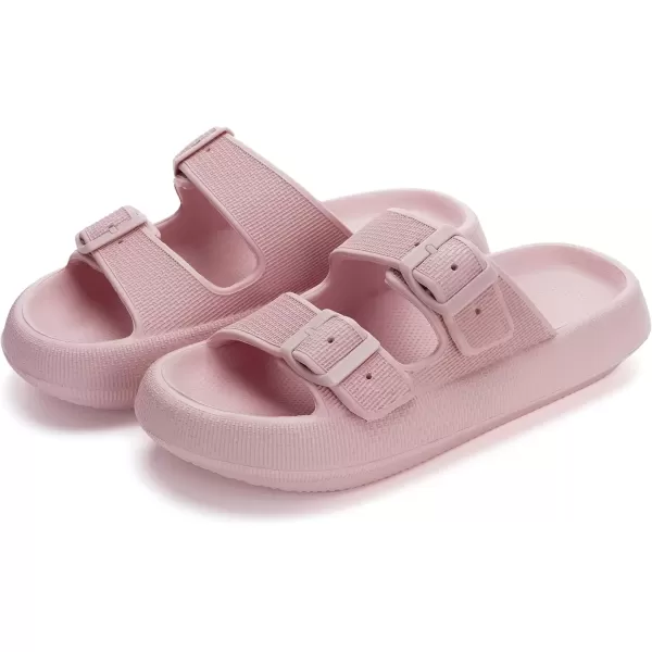 imageWHITIN Shower Slides Women Men Double Buckle Cushion Pillow Slippers Platform Soft House Floor Thick Sole NonSlip Bathroom Sandles Garden Beach Home Shoes Pink