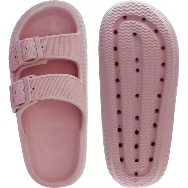 imageWHITIN Shower Slides Women Men Double Buckle Cushion Pillow Slippers Platform Soft House Floor Thick Sole NonSlip Bathroom Sandles Garden Beach Home Shoes Pink