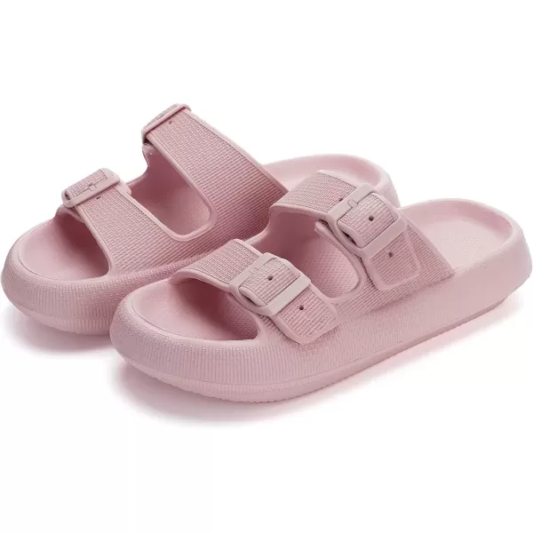 imageWHITIN Shower Slides Women Men Double Buckle Thick Sole Cushion Pillow Slippers Platform Soft House Floor Sandles Shower NonSlip Bathroom Sandals Beach Home Shoes Pink