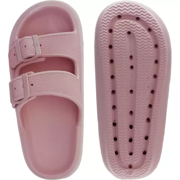 imageWHITIN Shower Slides Women Men Double Buckle Thick Sole Cushion Pillow Slippers Platform Soft House Floor Sandles Shower NonSlip Bathroom Sandals Beach Home Shoes Pink