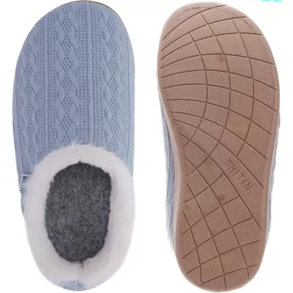 imageWHITIN Women Arch Support Fuzzy Knitted Slipper Warm Slip On House ShoesBlue