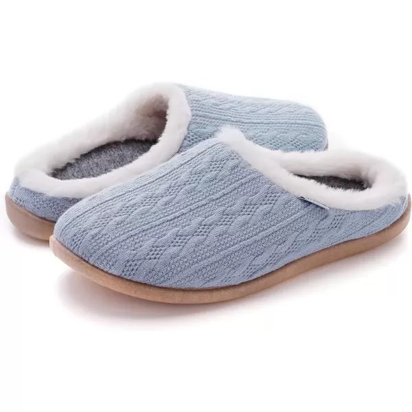 imageWHITIN Women Arch Support Fuzzy Knitted Slipper Warm Slip On House ShoesBlue