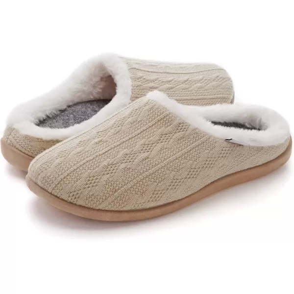 imageWHITIN Women Arch Support Fuzzy Knitted Slipper Warm Slip On House ShoesOatmeal