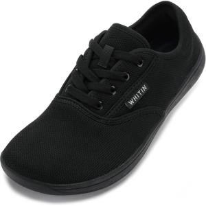 imageWHITIN Mens Wide Canvas Barefoot Sneakers  Zero Drop Sole  Minimalist FootwearW872  Black Knit Upper