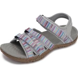 imageWHITIN Womens Hiking Sandals with Arch Support  Adjustable Hook and Loop Straps  Durable Sport Sandals for Outdoor AdventureC51  Greymulti