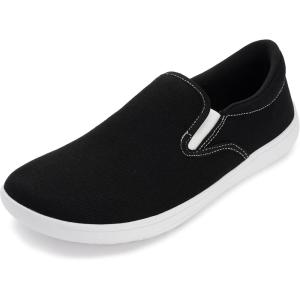 imageWHITIN Mens Wide Toe Box Slip on Barefoot Shoes  Minimalist Sneakers  Zero Drop SoleW863  Black White