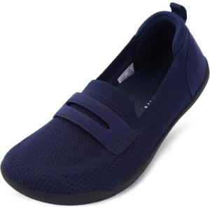 imageWHITIN Womens Round Toe Slip On Penny Loafers  Wide Width Barefoot Flats with Breathable KnitDark Blue