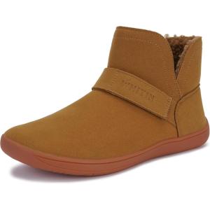 imageWHITIN Womens Wide Toe Box Barefoot Boots Ankle Minimalist Zero Drop Sole Shoes Size 65 Fashion Sneakers Adjustable Velcro Strap Pullon Comfortable Brown Gum