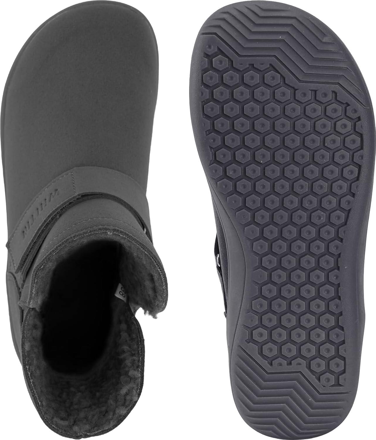 imageWHITIN Wide Toe Box Barefoot Ankle Boots for Women Zero Drop Sole Adjustable Velcro Size 7 Minimalist Fashion Short Booties Pullon MidCalf Leather Grey
