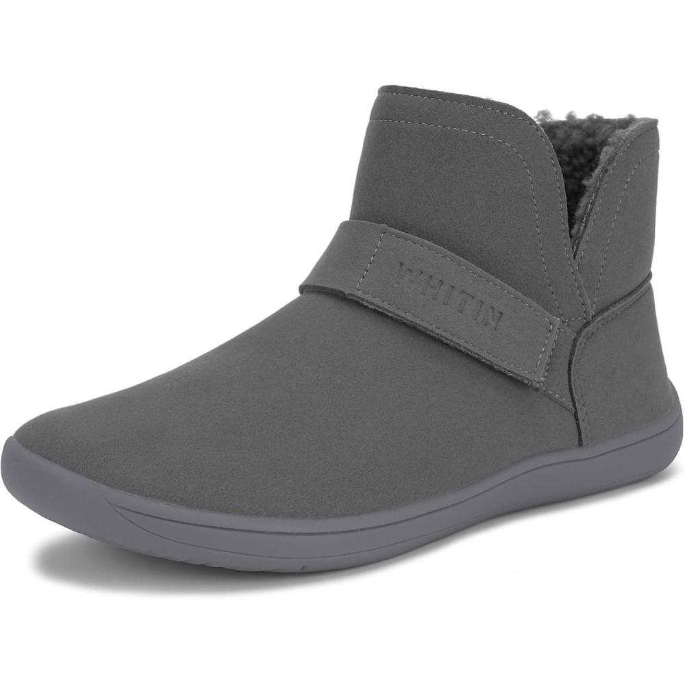 imageWHITIN Wide Toe Box Barefoot Ankle Boots for Women Zero Drop Sole Adjustable Velcro Size 7 Minimalist Fashion Short Booties Pullon MidCalf Leather Grey
