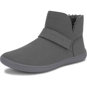 imageWHITIN Wide Toe Box Barefoot Ankle Boots for Women Zero Drop Sole Adjustable Velcro Size 7 Minimalist Fashion Short Booties Pullon MidCalf Leather Grey