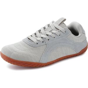 imageWHITIN Womens Wide Barefoot Sneakers  Retro TrackInspired Trainer  Zero Drop LifestyleBeige Grey