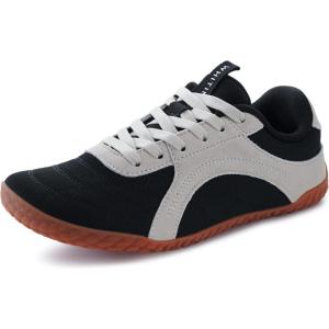 imageWHITIN Womens Wide Barefoot Sneakers  Retro TrackInspired Trainer  Zero Drop LifestyleBlack Gum