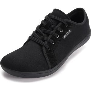 imageWHITIN Womens Canvas Barefoot Shoes  Wide Width Minimalist Sneakers  Classic Fit Low TopW81v2  Canvas Black