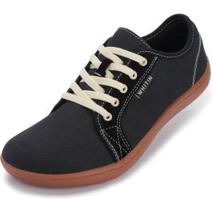 imageWHITIN Womens Canvas Barefoot Shoes  Wide Width Minimalist Sneakers  Classic Fit Low TopW81v2  Canvas Black Gum
