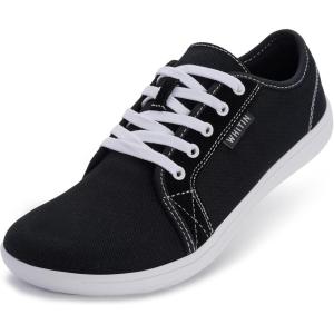 imageWHITIN Womens Canvas Barefoot Shoes  Wide Width Minimalist Sneakers  Classic Fit Low TopW81v2  Canvas Black White