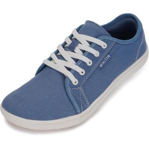 imageWHITIN Womens Canvas Barefoot Shoes  Wide Width Minimalist Sneakers  Classic Fit Low TopW81v2  Canvas Blue Begie