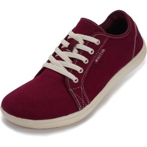 imageWHITIN Womens Canvas Barefoot Shoes  Wide Width Minimalist Sneakers  Classic Fit Low TopW81v2  Canvas Red Beige