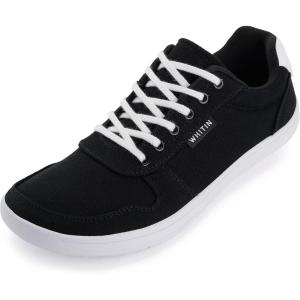 imageWHITIN Mens Wide Barefoot Shoes  Stylish Canvas Minimalist Sneakers  Zero Drop SoleW882  Black White Canvas Upper