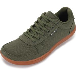 imageWHITIN Mens Wide Barefoot Shoes  Stylish Canvas Minimalist Sneakers  Zero Drop SoleW882  Green Gum Canvas Upper