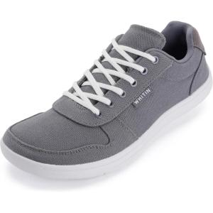 imageWHITIN Mens Wide Barefoot Shoes  Stylish Canvas Minimalist Sneakers  Zero Drop SoleW882  Grey White Canvas Upper
